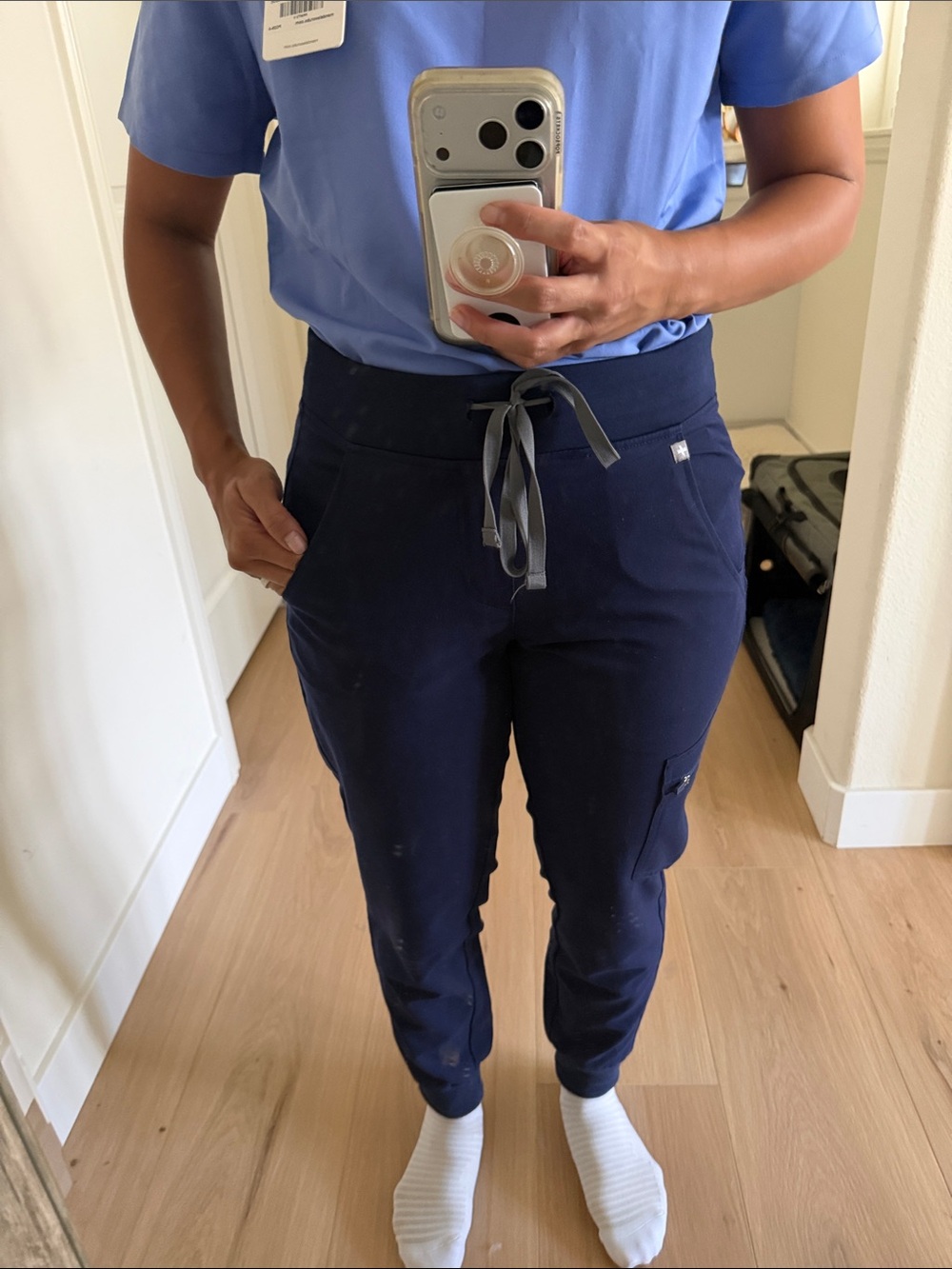 PANTS ONLY - Figs Navy Zamora Jogger Pants with Gray Ties